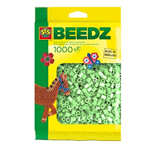 SES Creative 1000 Mint Green Iron On Fuse Beads for Arts and Crafts, Mosaic Crafting Decoration, Ages 5+