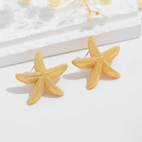 Chunky Gold Stud Earrings for Women Conch Seashell Starfish Earrings Boho Ocean Earrings Vintage Statement Geometric Earrings Summer Beach Jewelry2