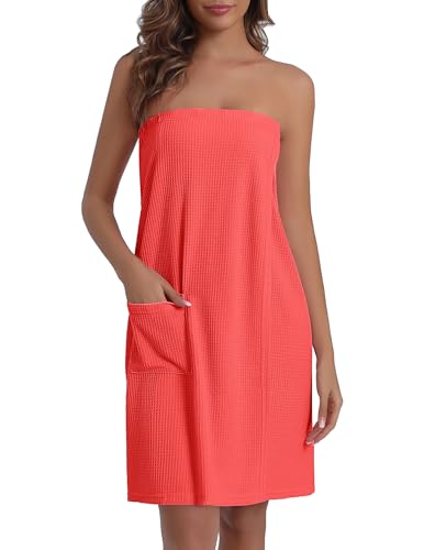Image of Ekouaer Waffle Robes For Women Bath Wraps Lightweight Knee Length Soft Shower Robe with Pocket S-L