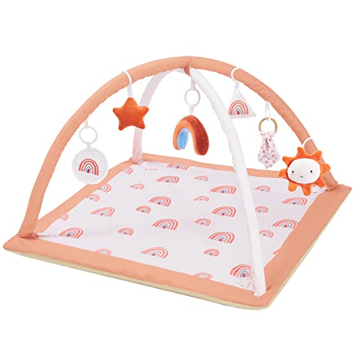 Image of Washable Tummy Time Mat, Baby Play Gym with 6 Featured Toys, Baby Gym for Infant & Toddler, Larger Baby Play Mat, Deluxe Baby Play Mats for Floor, Sensory and Motor Skill Development, Non Slip, Orange