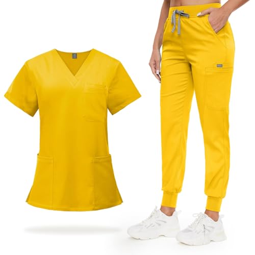 VIAOLI Scrubs for Women V-neck Scrub Set with 8 Pocket Yoga Waistband Jogger Pants - Womens Scrub Nurse Uniforms