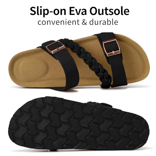 Image of HARENCE Flat Sandals for Women 2026 Comfort Cork Footbed with Adjustable Buckle Summer Slides for Women for Vacation Walking