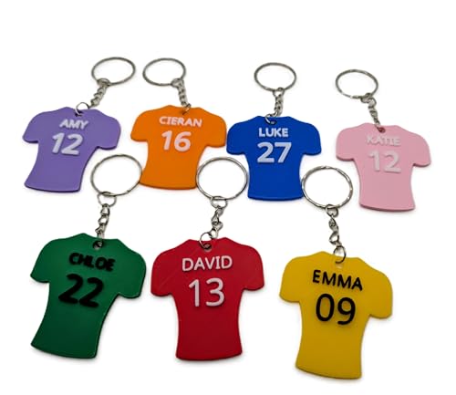 Personalised Football Shirt Key Ring, Custom Name and Number, Team Colours, 3D Printed