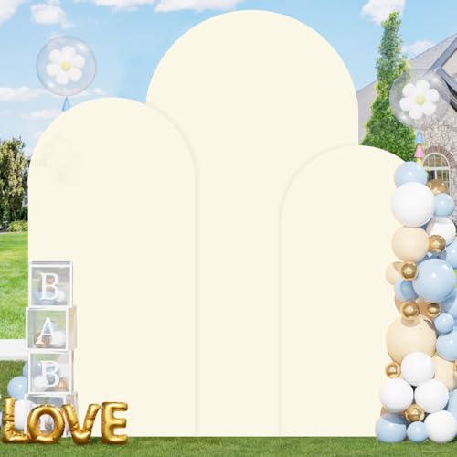 Image of Ivory Backdrop Arch Cover Set of 3 Chiara Arch Backdrop Cover 6FT 6.6FT 7.2FT Wedding Arch Stand Covers Spandex Covers for Arch Backdrops for Birthday Party Bridal Baby Shower Anniversary Decor