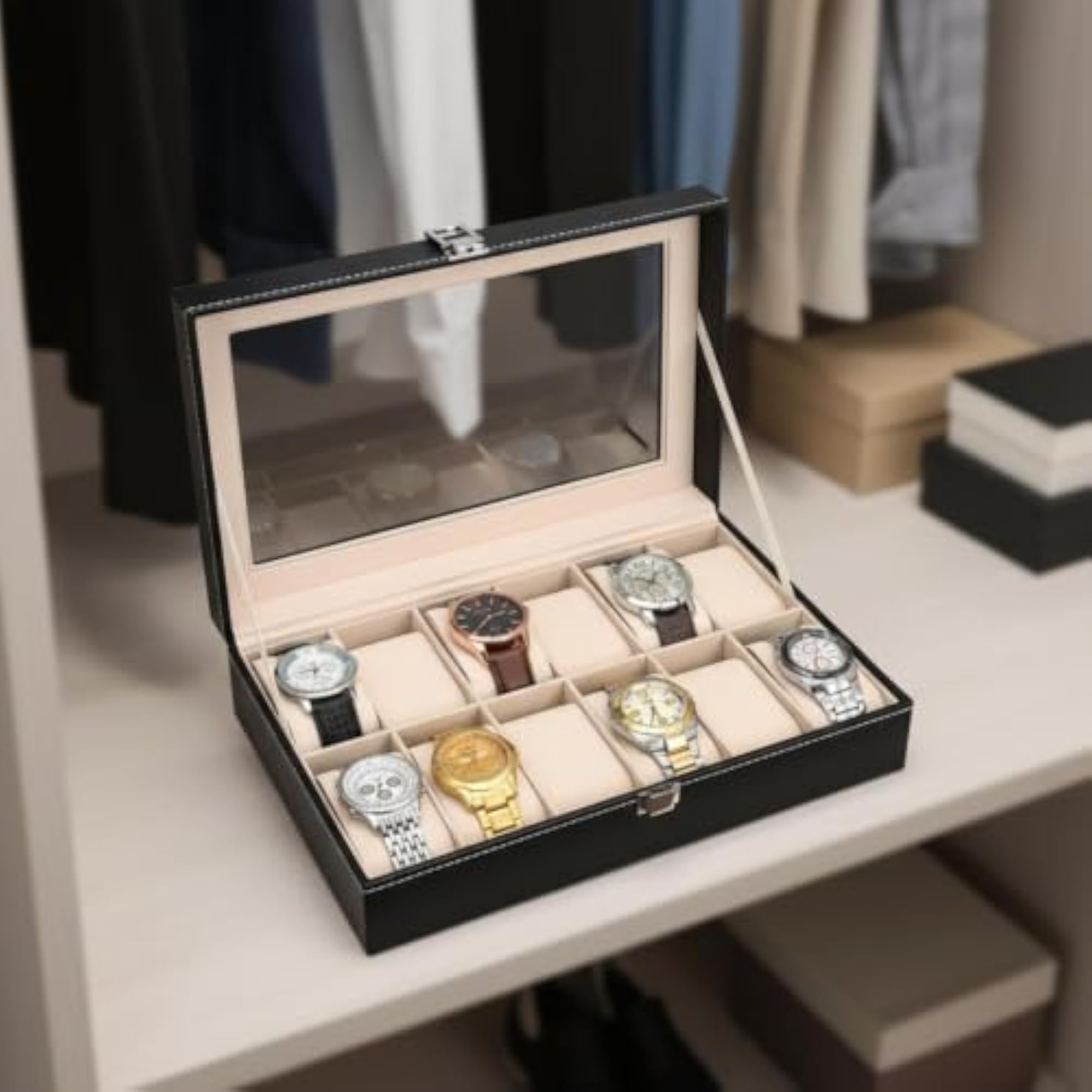 Elegant Watch Display Box with Clear Lid