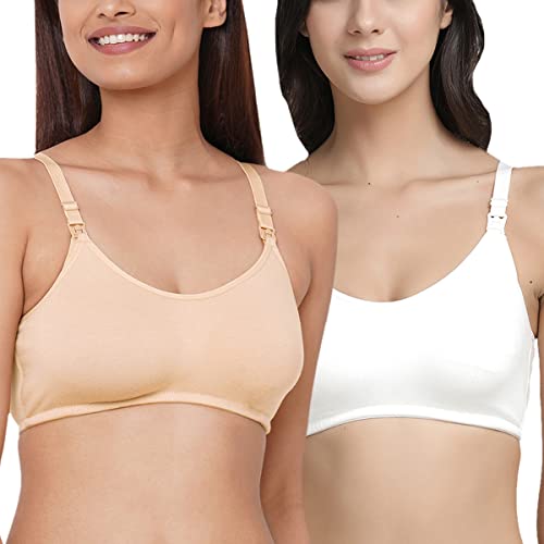 Image of Inner Sense Organic Cotton Bamboo Nursing Bra for Women I Non Padded Feeding Bra with Keyhole Back and Wire Free I Maternity Innerwear with Full Coverage (Combo Pack)
