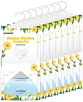 CANAGER Hanging Moisture Absorber, Fresh Scent Moistureproof Desiccant Hanging Bag，Dehumidifier Bag (8 packs) Hanging Closet Dehumidifier Bags, Moisture Absorb 12.5 oz