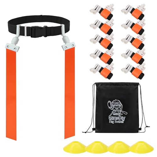 GameDay Fitness Flag Football Set-Complete (10 Player), Includes Belts, Flags, Agility Cones, Orange, One Size