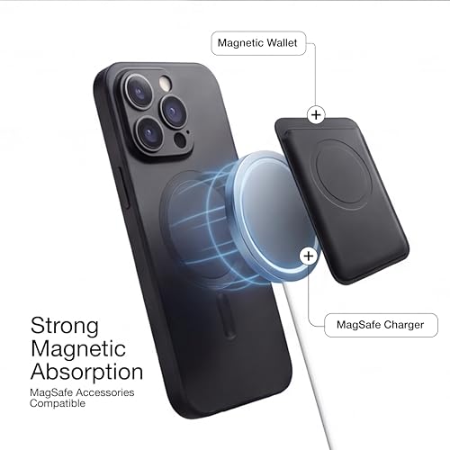 Image of amazon basics Premium Mag-Safe Case for iPhone 13 Pro Max | Shockproof & Anti-Scratch Cover | Soft Silicone with Wireless Charging | Camera Lens Guard - Black