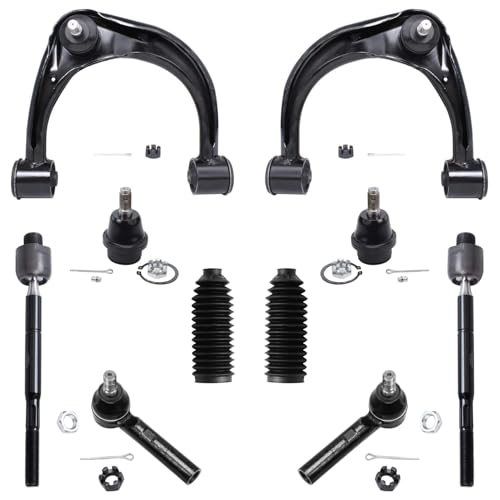Image of Detroit Axle - Front Upper Control Arms Lower Ball Joint, Inner Outer Tie Rod End w /Rack Boots Replacement for 2003-2009 Toyota 4Runner / Lexus GX470-10pc Set