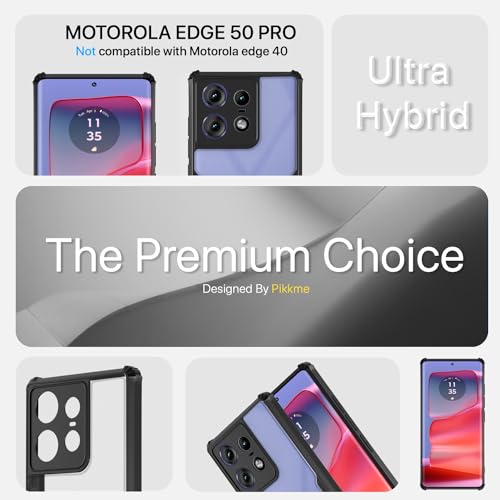 Image of Pikkme Moto Edge 50 Pro 5G Back Cover | Crystal Clear Transparent Back | Ultra Hyrbid | Full Camera Protection | Raised Edge | Bumper Back Case (Black)