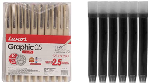 Image of Luxor Graphic Micro Pen Assorted Bopp Pouch (pack of 10 pen) & Pilot Ink Cartridges -Black(Pack of 6)