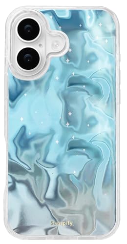Jolie coque iPhone 17 bleu céleste pailletée pour femmes et filles