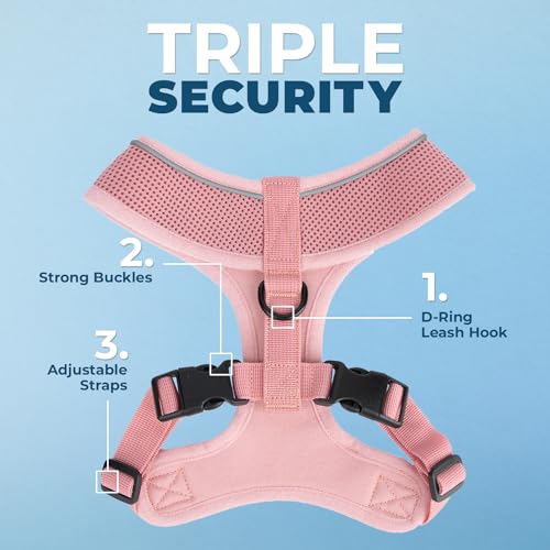 Image of Best Pet Supplies Voyager Aerolite Over the Head Dog Harness, No Pull Breathable Air Mesh Vest, Quick Dry with Reflective Stitching, Adjustable Escape Resistant Harness - Pink, Large