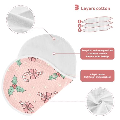 2 Pack Muslin Burp Cloths Christmas Candy Bow Pink Cotton Baby Burp Cloths Ultra Absorbent Burping Cloth Soft Spit Up Rags for Baby Boys Girls, Large 22" x 11"3