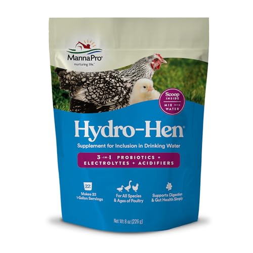 Manna Pro Hydro-Hen Poultry Electrolyte & Probiotic Supplement Hydration Support for Chickens Ducks Turkeys & Waterfowl 8 oz