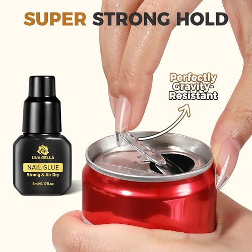 Image of UNA GELLA Quick Drying Super Nail Glue for Press On Nails, Acrylic Nails & Nail Tips No Lamp Need Press On Nails Glue Drip Use with Opener（5ML） Long Lasting for DIY Nail Art