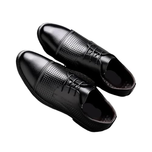 Summer Men's Hollow Leather Shoes Business mesh Breathable Casual Shoes Round Toe Versatile Leather Sandals Soft Sole Oxfords(Black,9)