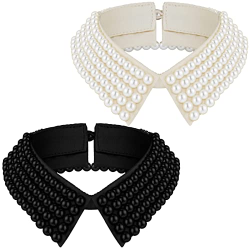 Hicarer 2 Pieces Pearl Collar Necklace for Women Detachable Fake Collar Simulated Pearl Beaded Bib Dickey Collar(Elegant)