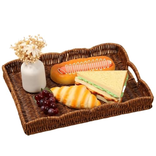 Bandeja de ratán sintético rectangular para servir pan y fruta color café 2