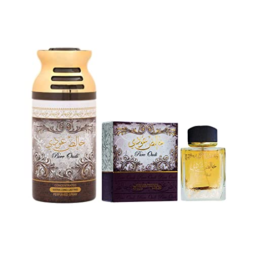 Lattafa PURE OUDI Perfume + Body Spray, with Fresh Oriental Arabic Fragrange,Combo Pack of 2, For Men and Women