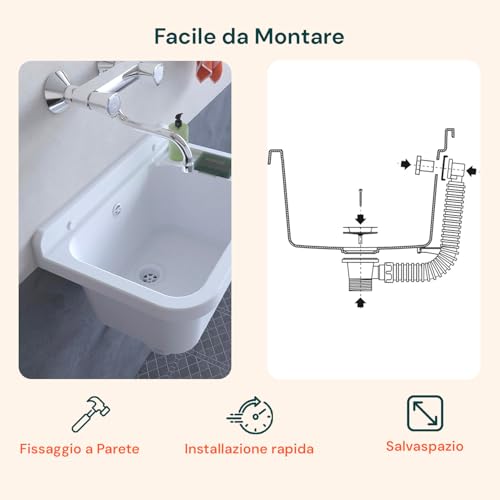 Avilia Waschbecken für den Außenbereich – Wandwaschbecken zum Waschen von Kleidung, ideal für Gärten, Terrassen, Camping, mit rutschfester Oberfläche, aus Harz, 50 x 35 x 24 cm, Weiß