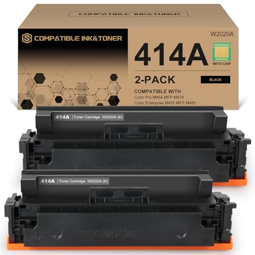 Image of 414A Toner Cartridges Black (with Chip) Works with Color Pro MFP M479fdw M479fdn M454dw M454dn M479dw M455dn M479 M454, Enterprise Laser Jet M455dn M480f Printer | W2020A 414X W2020X, Pack of 2