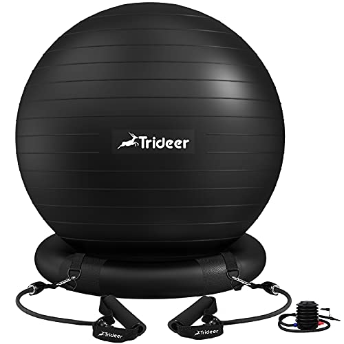 Trideer Ball Chair Yoga Ball Chair Exercise Ball Chair with Base for Home Office Desk, Stability Ball & Balance Ball Seat to Relieve Back Pain, Home Gym Workout Ball for Abs, Pregnancy Ball with Pump