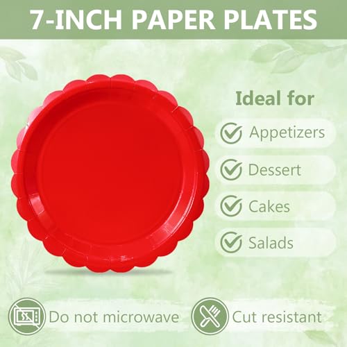 Image of Mulbozy 75Pcs Cute Red Paper Plates and Napkins Disposable for Party, 25-7 inch