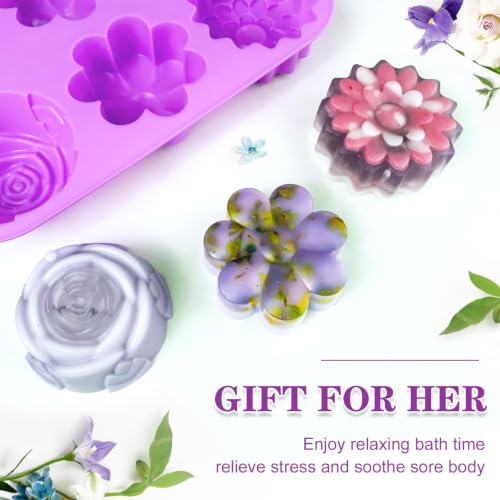 Image of Walfos Silicone Flower Soap Mold,6 Cavities Different Flower Shapes Soap mold BPA Free.Perfect for Homemade Craft Soap,Ice,Mousse,Cake,Jelly,Chocolate.(2pcs Purple)