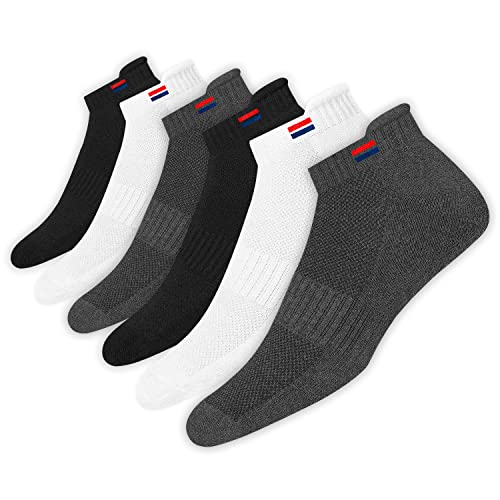 Men's Low Cut Athletic Cotton Cushion Ankle Socks with Sports Tab, Pack of 6