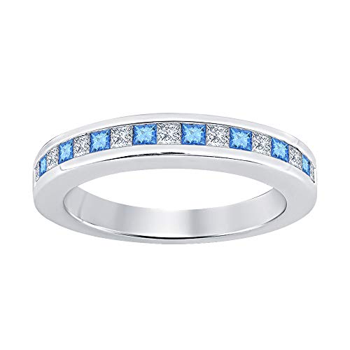 Gold & Diamonds Jewellery Princess Cut Gemstone Half Eternity 14k White Gold Over .925 Sterling Silver Wedding Band Ring for Women
