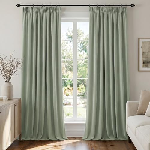 Deconovo Cortinas Salón y Dormitorio Opacas 140x280 cm, 2 Paneles, Cortinas Térmicas Aislantes Frío y Calor con Cinta Fruncidora, Oeko-Tex, Verde Salvia