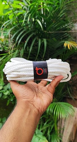 Image of 8mm Polyester Rope, Weather Resistant, High Strength Cord, Super White (Length: 15 m, Diameter: 8 mm) for wll Hanging, Crafts, Home Decor