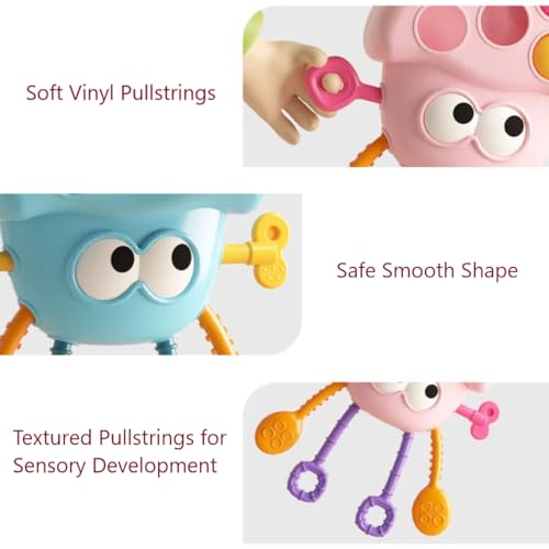 Yummy Baby Montessori Sensory Toy for Babies, Silicone Pull String Teething Toy, Perfect for Entertaining Baby While Developing Motor and Sensory Skills (Pink Octopus)