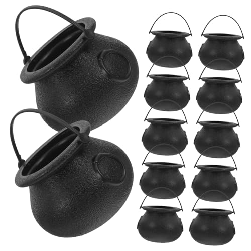 FUNOMOCYA 12Pcs Black Cauldron Candy Bucket Halloween Treat Holder for Parties Themed Events and Home Decor Witch Kettle Design for Fun Halloween Celebrations