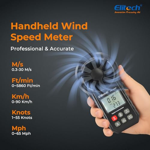 Elitech Bluetooth Windmesser,Digitale Anemometer Windspeedmessung Temperatur, USB-Datenexport, CFM/CMM Luftstrommessung für HVAC & Umweltprüfung ANE-200W