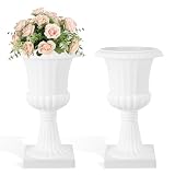 Xisulay par Housery Vasque Médicis 50 cm, Pot à Fleur 30 cm Classique Plastique pour Extérieur, Entrée, Terrasse et Mariage, Résistant aux Intempéries, Lot 2/4 Pièces (Blanc)