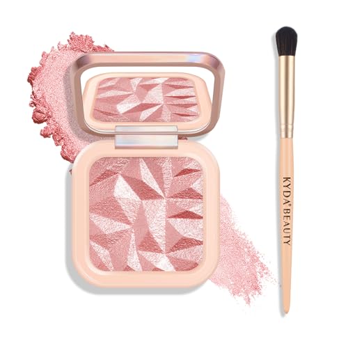 KYDA Pink Highlighter Palette, High Glossy Face Illuminator Palette, Narutal Glow Finish, Pearl Shimmer Smooth Baked Powder, Lasting Sparkling Highlighter Makeup-PINK