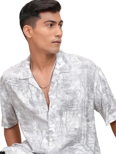 Image of Locomotive Men's Oversized Shirts | Printed | Half Sleeves | Cuban Collar | Casual Shirts | Stylish Shirt