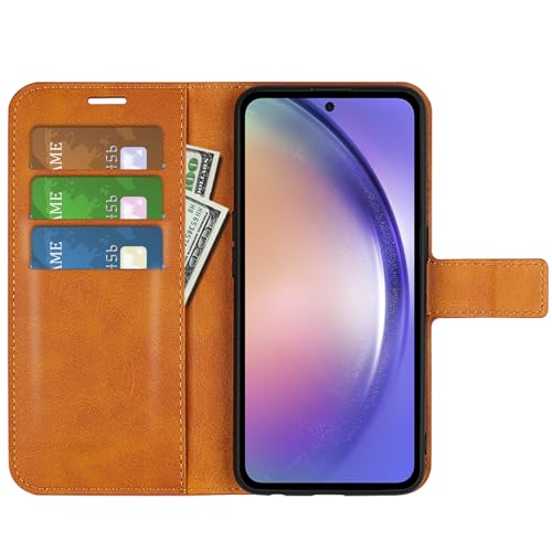 Étui à rabat pour Samsung A55 protection jaune simili cuir