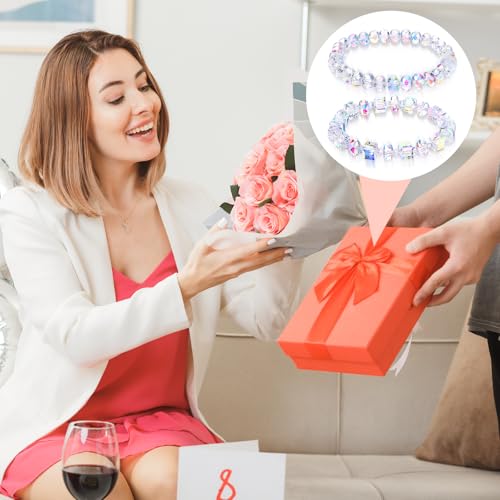 2PCS Beaded Stretch Bracelet Set for Women Austrian Crystal Stretch Bracelets Rainbow Aurora Borealis Jewelry Rainbow Reflective Crystal Chain for Birthdays Valentines Retirements4