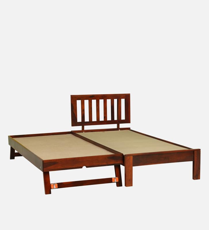 Image of Solid Sheesham Wood Wave Single Bed with Box Storage, Wooden Single Bed Cot Palang for Bedroom, Guest Room, Home and Hotel, Honey Oak Finish Durable Wooden Furniture