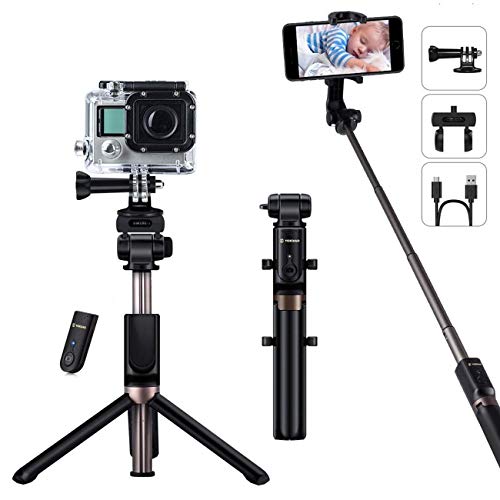 YOKKAO Upgraded Waterproof Selfie Stick Tripod Selfie Stick for Go Pro with Wireless Remote Control Selfie Stick for Gopro Compatible with Bluetooth Enabled Smartphones, Gopro, Digital Cameras
