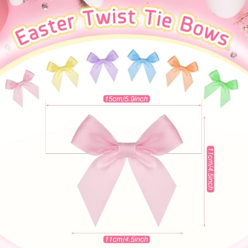 Rivvlive 100 Pcs Pastel Bows with Twist Ties Bulk, 4.5" Twist Tie Satin Ribbon Bow, Pastel Pre Tied Bows for Gift Wrapping, Treat Bags, Baby Shower, Birthday & Party Favors (6 Colors) by Rivvlive - Image 2