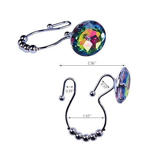 Rustproof Stainless Steel Decorative Shower Curtain Hooks Double Glide Shower Curtain Rings With Acrylic Crystal Rhinestones To Hang Curtain And Liner At Same Time, Set Of 12 (Multi) #TOP3