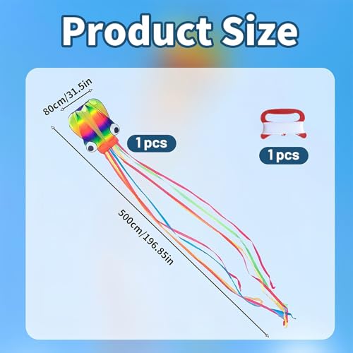 Rainbow Soft Octopus Kites, Long Colorful Tail Easy to Fly Come with Handle and 100 meters Flying String, Great Gift to Boys Girls for Kids Adults Outdoor Activities Beach Park Trip - Image 2