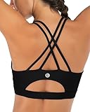 RUNNING GIRL Sports Bras for Women,Strappy Back Workout Bras Padded Supportive Black Sports Bra Plue Size(WX2354 Black,L)