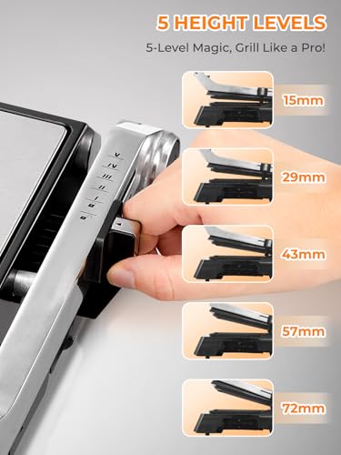 FOHERE Multifuncional 4 en 1 Grill de Contacto, Gofrera y Sandwichera con 4 Placas Antiadherentes Extraíbles, Tiempo y Temperatura Individuales, Pantalla LED, 2000W - imagen 7