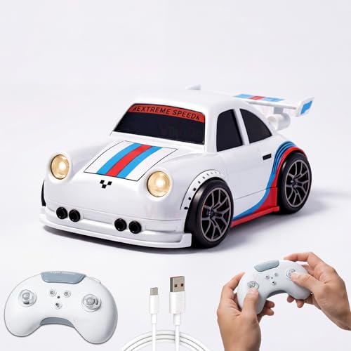 Image of VikriDA 2.4G Mini RC Drifting Induction Car for Kids | Remote Control Racing Car with LED Lights, Sound Effects, 360 Spins, Sensor Control, Auto Demo Toy for Boys & Girls - White
